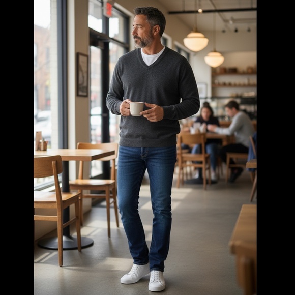 Reserve by Patrick James 100% Cashmere Mens Charcoal Gray Sweater Pull over - Picture 4 of 8